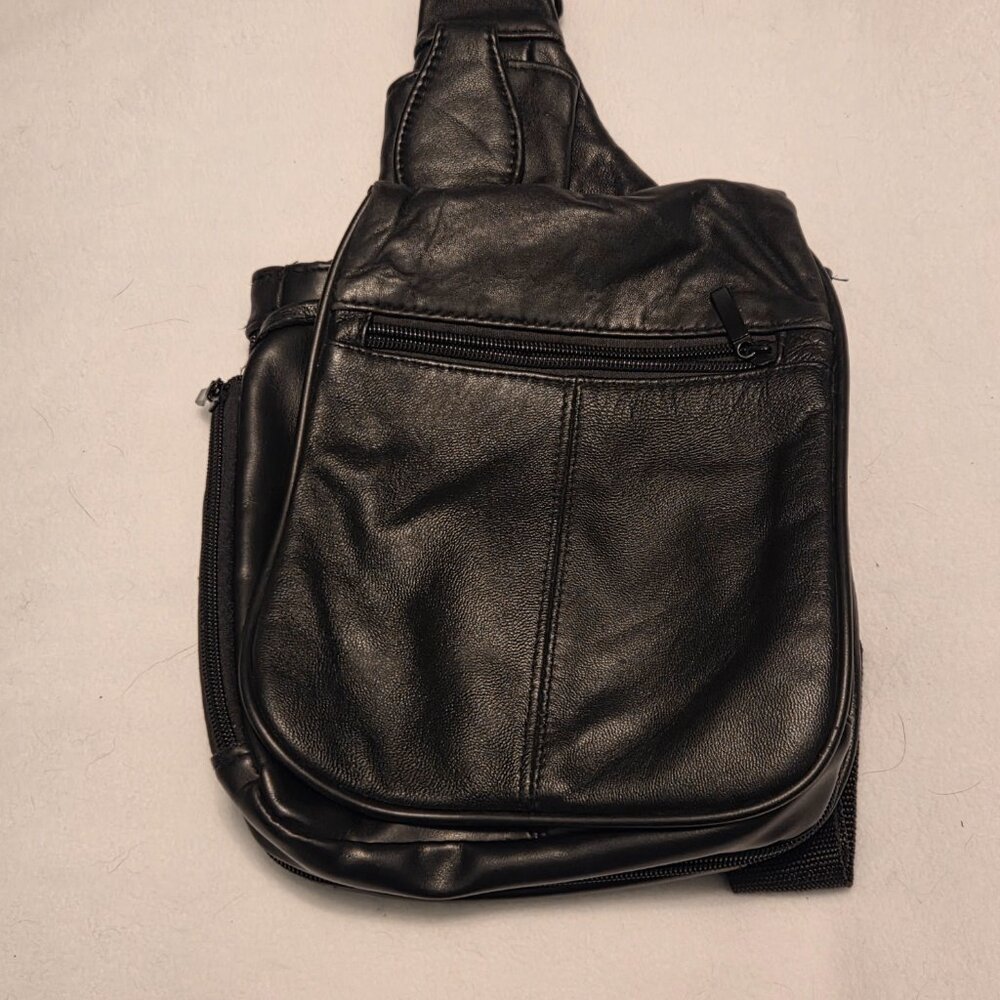 Buxton Leather Crossbody Bag Black Genuine Leather Organizer